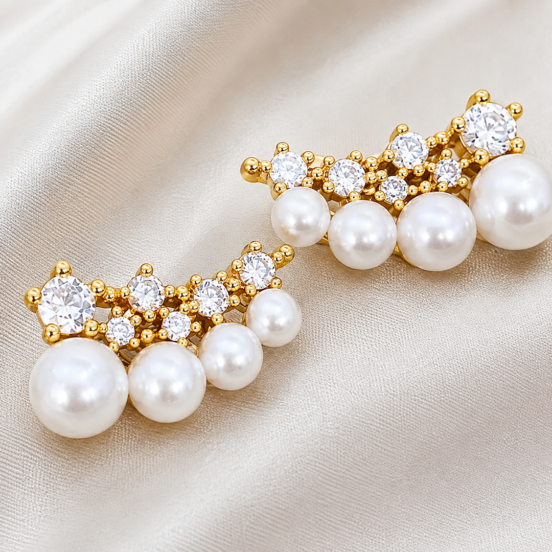 Crystal Arch Multi Pearl Stud Earrings