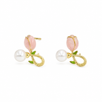 Load image into Gallery viewer, Rosebud Pearl Charm Stud Earrings
