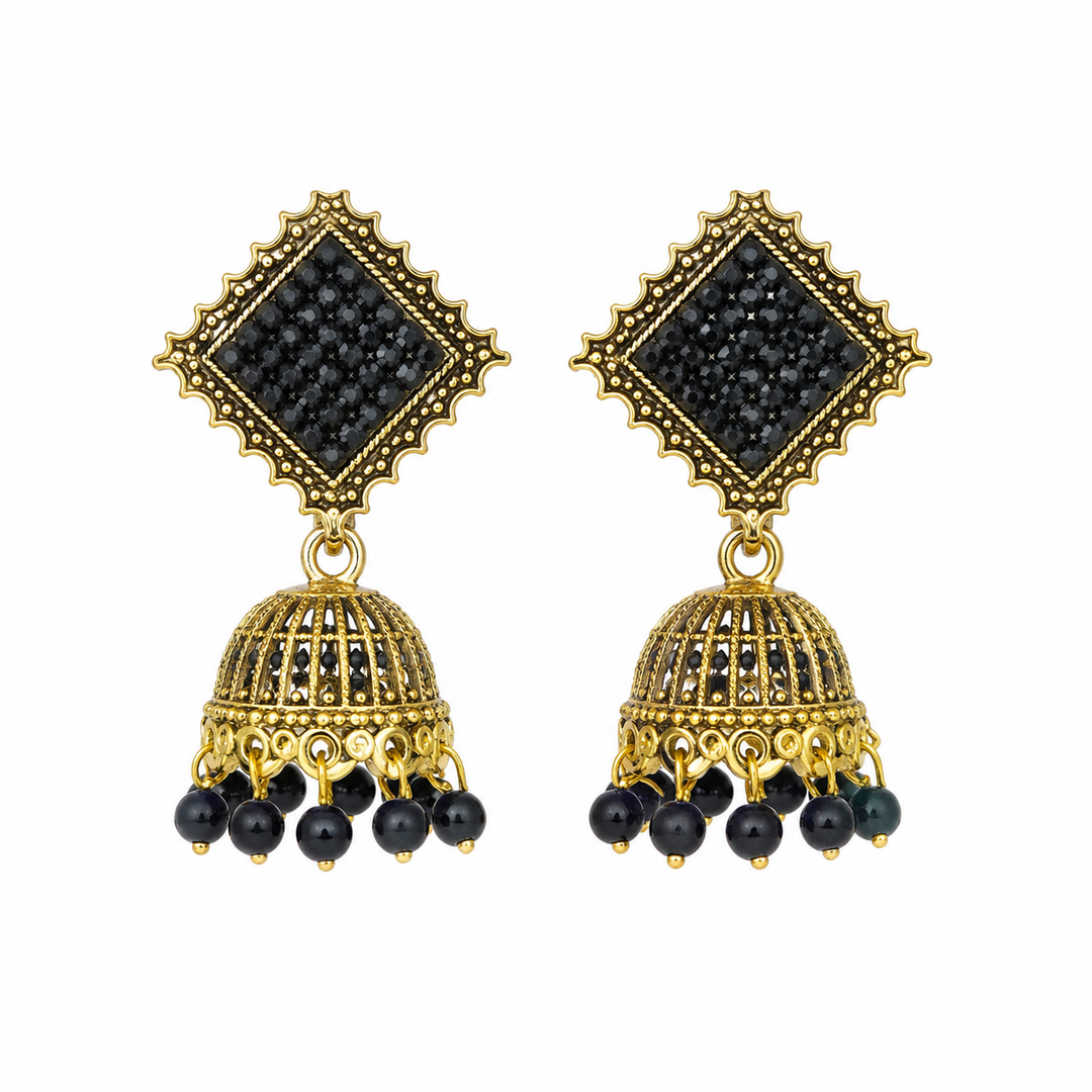 Black Square Jhumka Earrings