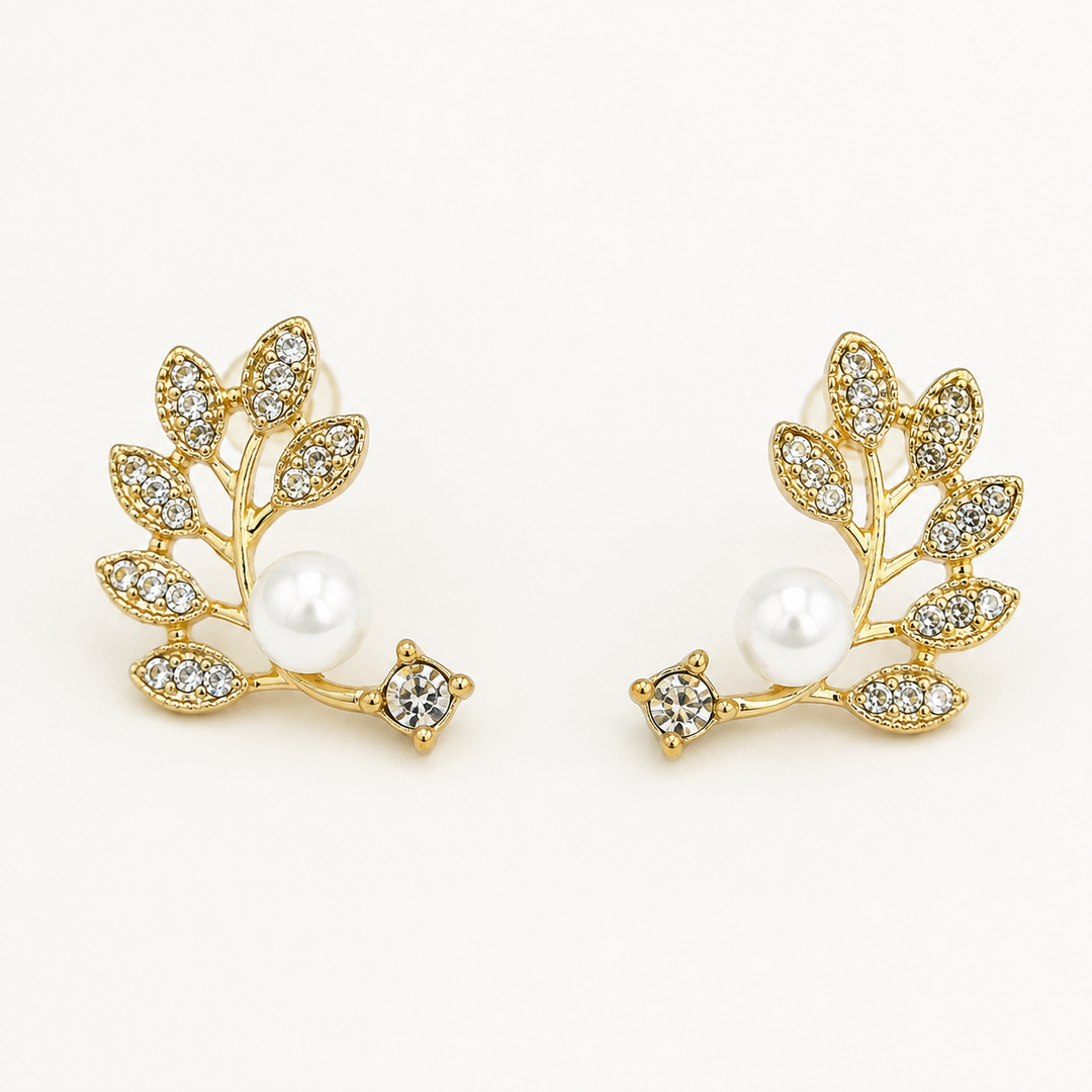 Pearl Leaf Climber Earrings
