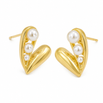 Load image into Gallery viewer, Gold Heart Pearl Cascade Stud Earrings

