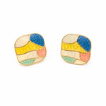 Load image into Gallery viewer, Mosaic Multicolour Enamel Square Stud Earrings
