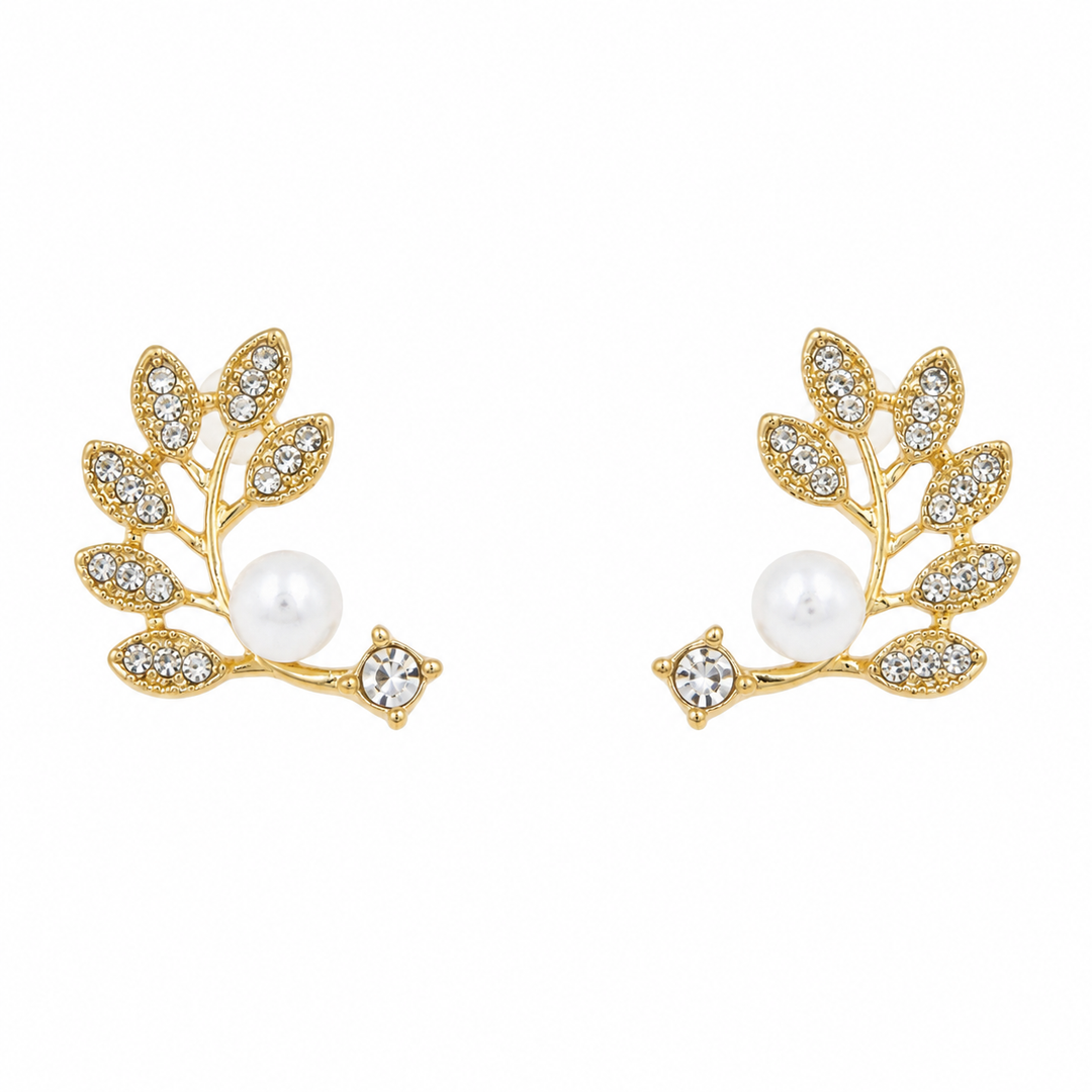 Pearl Leaf Climber Earrings