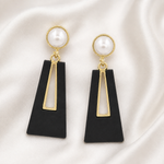 Load image into Gallery viewer, Black Trapeze Pearl Drop Earrings
