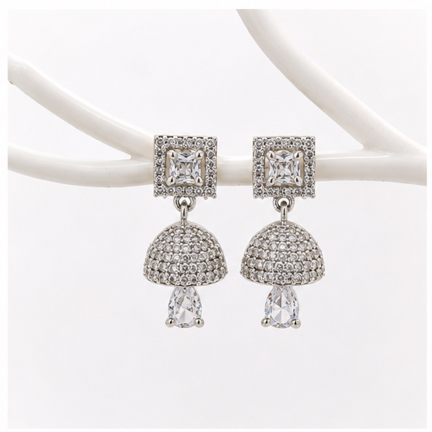 American Diamond Halo Jhumka Earrings