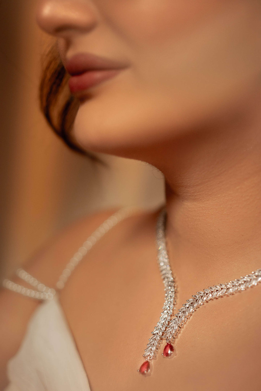 Ruvique AD Ruby Crystal Cascade Necklace Set
