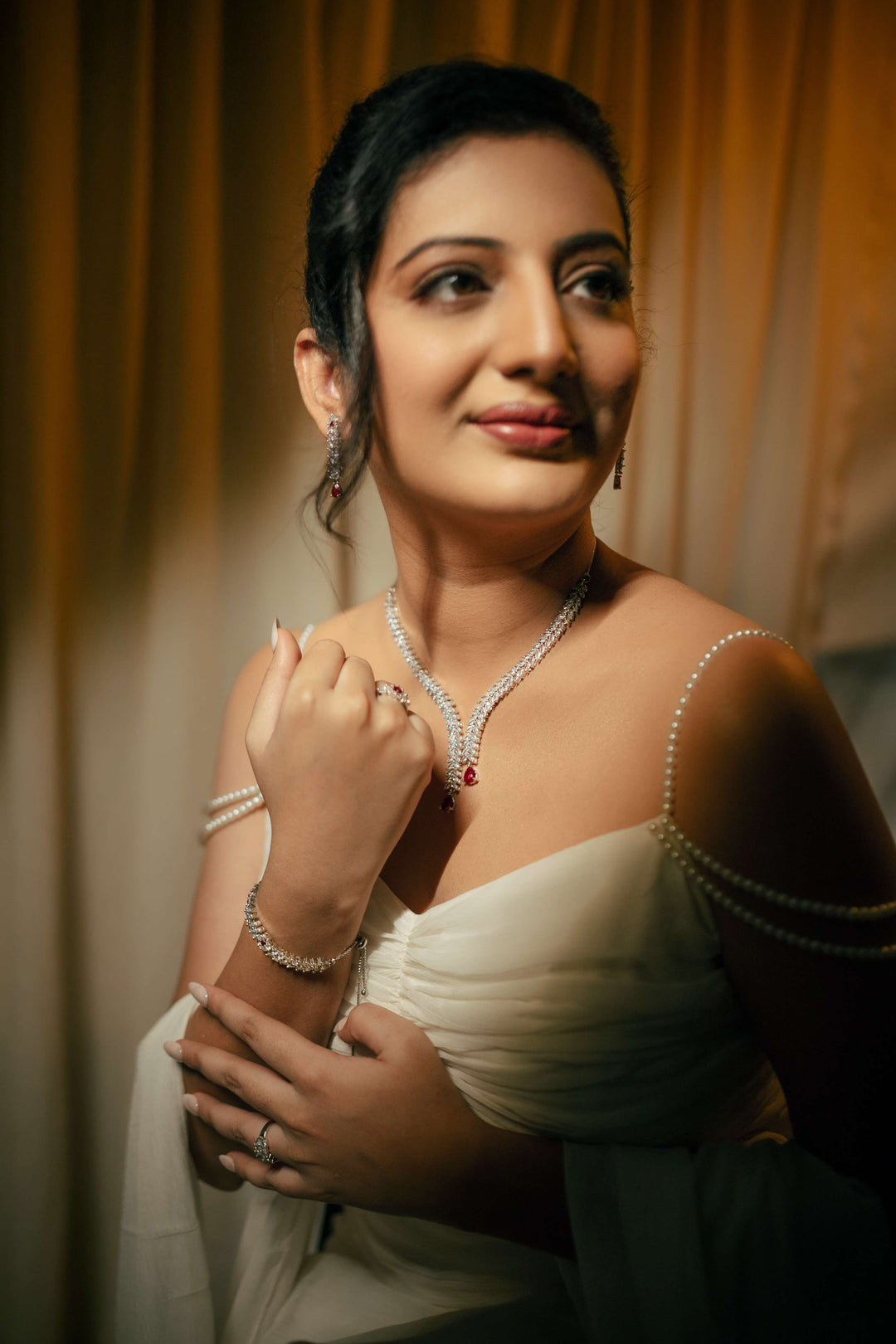 Ruvique AD Ruby Crystal Cascade Necklace Set