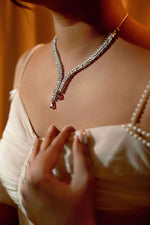Load image into Gallery viewer, Ruvique AD Ruby Crystal Cascade Necklace Set
