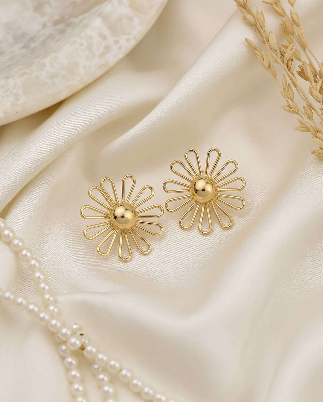 Golden Floral Stud Earrings