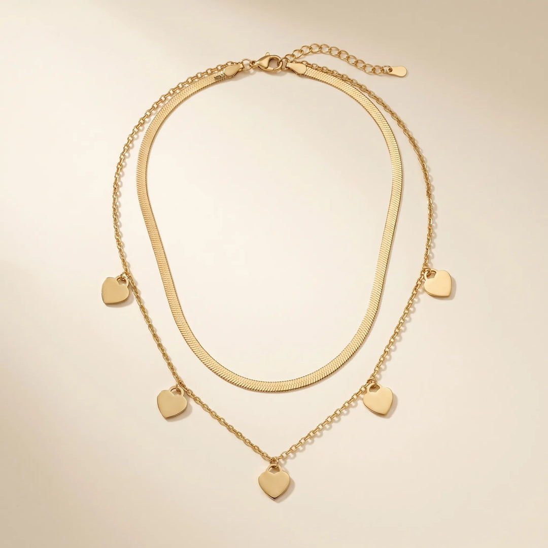 Heart Charm Herringbone Layer Necklace